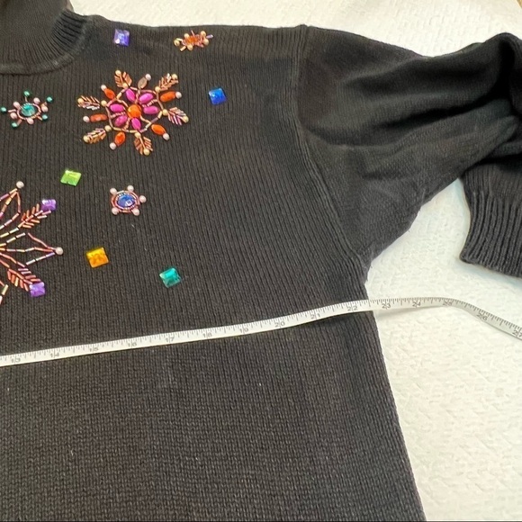 RARE! Vintage 80's Black Cotton Blend Beaded Jewelled Sweater Size L - Picture 8 of 9